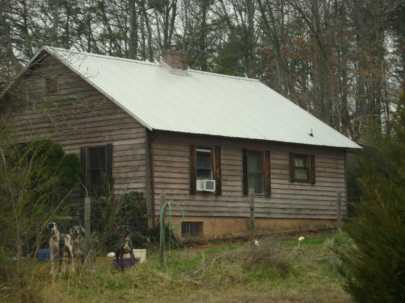 White metal roof on an old wood sided farmhouse, from a Metal Roof Installation job in Zimmerman